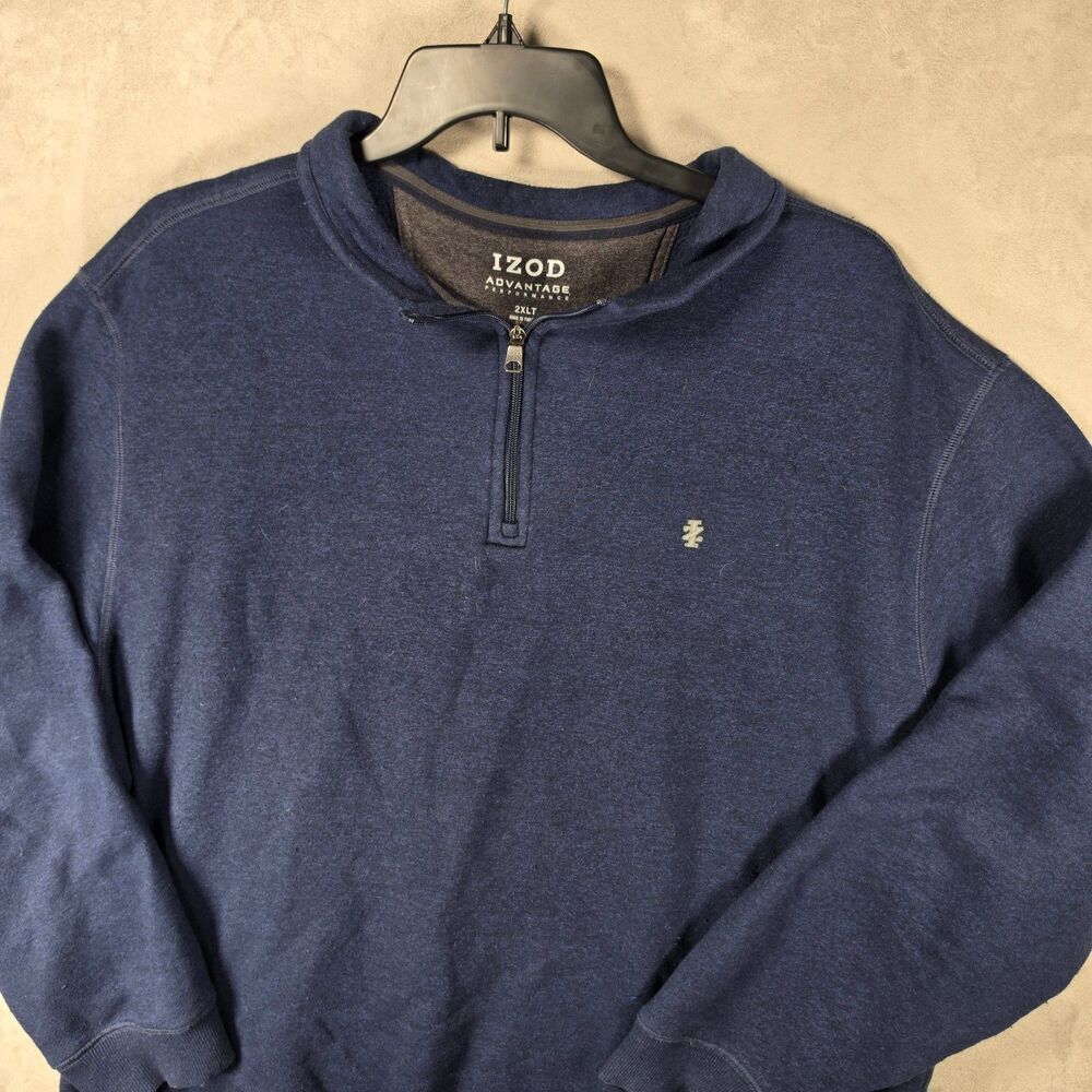 IZOD Advantage Performance Quarter Zip Fleece Pullover Navy Blue Men's 2XLT